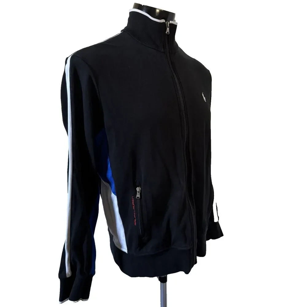 Polo Ralph Lauren Track Jacket Men's Medium M Black Blue Full Zip Interlock Pony